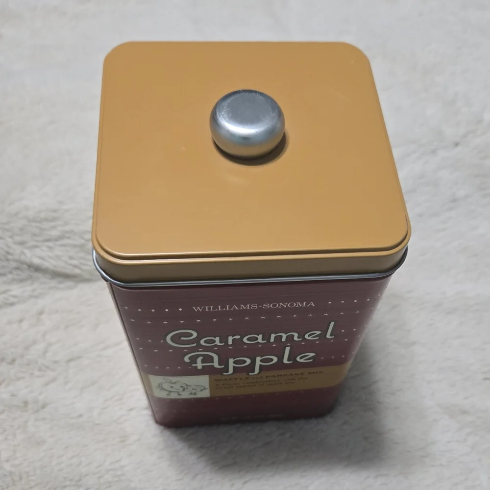 Williams Sonoma Caramel Apple Collector Tin with Lid, square, empty